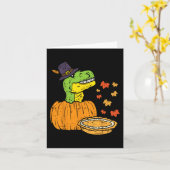 Pilgrim Trex Dinosaur Pumpkin Pie Thanksgiving Kin Kaart (Gele Bloem)