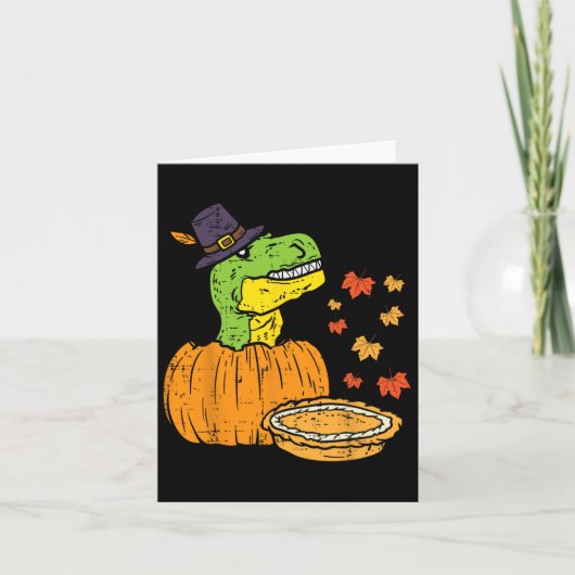 Pilgrim Trex Dinosaur Pumpkin Pie Thanksgiving Kin Kaart (Voorkant)