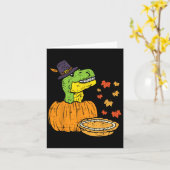 Pilgrim Trex Dinosaur Pumpkin Pie Thanksgiving Kin Kaart (Gele Bloem)
