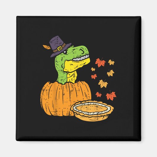 Pilgrim Trex Dinosaur Pumpkin Pie Thanksgiving Kin Magneet (Voorkant)