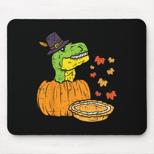 Pilgrim Trex Dinosaur Pumpkin Pie Thanksgiving Kin Muismat (Voorkant)