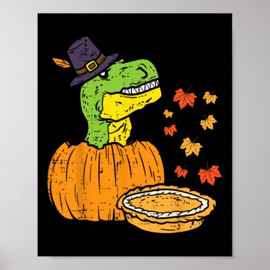 Pilgrim Trex Dinosaur Pumpkin Pie Thanksgiving Kin Poster (Voorkant)