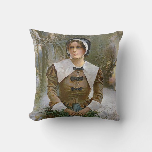 Pilgrim Young Woman Thanksgiving Accent Pillow Kussen (Voorkant)