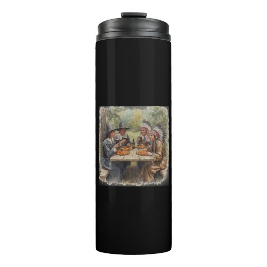 Pilgrims and Indians Pepperoni Pizza Dark Beer Thermosbeker (Voorkant)