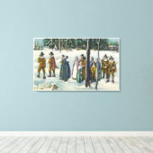 Pilgrims die naar de kerk gaan in de sneeuwscène canvas afdruk (Insitu (Houten vloer))
