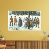 Pilgrims die naar de kerk gaan in de sneeuwscène canvas afdruk (Insitu (Woonkamer))