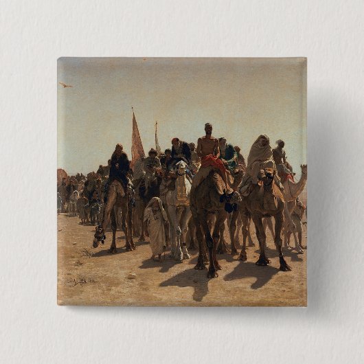 Pilgrims die naar Mekka gaan, 1861 Vierkante Button 5,1 Cm (Voorkant)