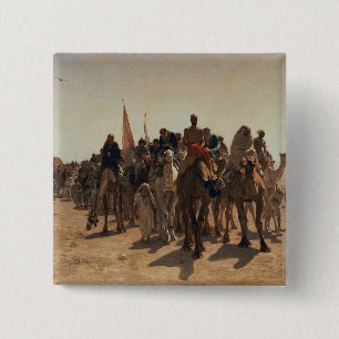 Pilgrims die naar Mekka gaan, 1861 Vierkante Button 5,1 Cm