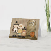 Pilgrims en Turkije, Thanksgiving Feestdagen Kaart (Voorkant)
