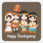 Pilgrims Indians Thanksgiving Holiday sticker (Voorkant)