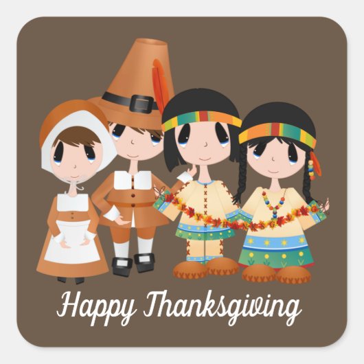 Pilgrims Indians Thanksgiving Holiday sticker (Voorkant)