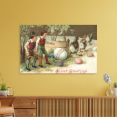 Pilgrims wijzen paaseieren uit canvas afdruk (Insitu (Woonkamer))