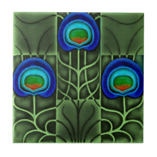 Pilkington Lewis Day Peacock Feather c1900 Repro Tegeltje