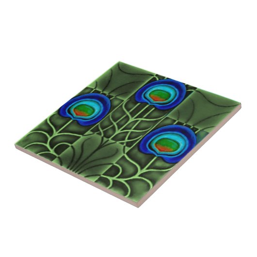 Pilkington Lewis Day Peacock Feather c1900 Repro Tegeltje (Zijkant)