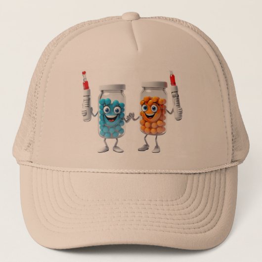 Pill Bottle Cartoon Hat Trucker Pet (Voorkant)