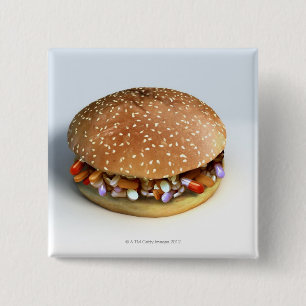 Pill Burger Vierkante Button 5,1 Cm
