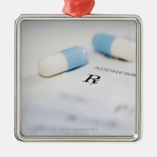 Pillen op schriftelijk voorschrift metalen ornament (Voorkant)