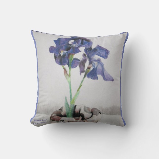 Pillow, 16x16 met "Paarse iris" door ALarsenArtist Kussen (Voorkant)