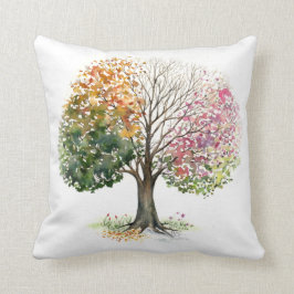 PILLOW 4 SEASON TREE WATERVERF op WITTE Kussen