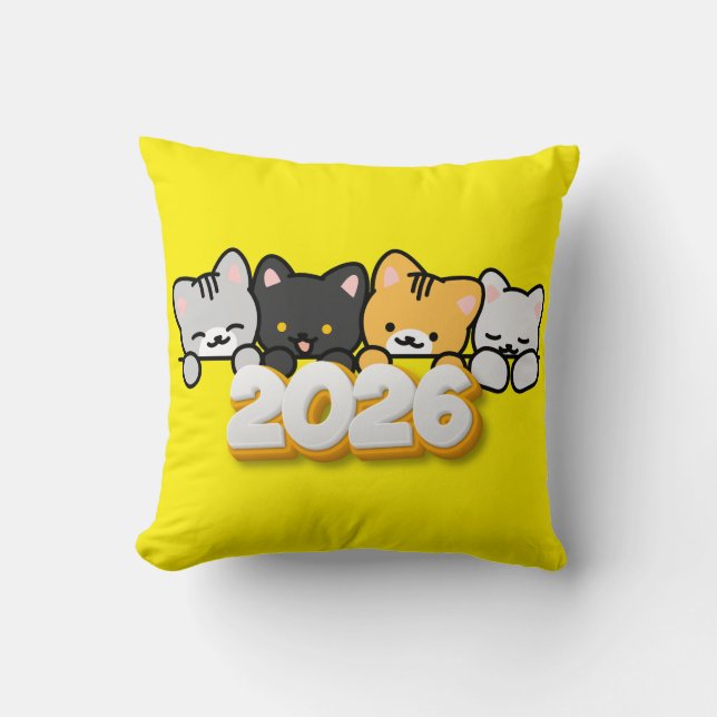 Pillow Adorable Cats 2026 New Year Kussen (Voorkant)