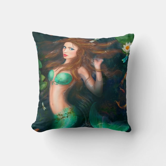 Pillow Beauful Fantasy mermaid in meer met lili Kussen (Voorkant)