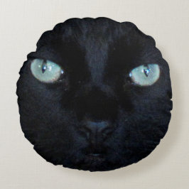 Pillow - Black Cat Face Rond Kussen