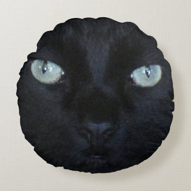 Pillow - Black Cat Face Rond Kussen (Voorkant)