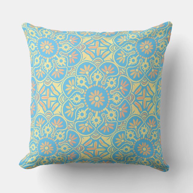 Pillow Boho Medallion yellow blauw Kussen (Voorkant)