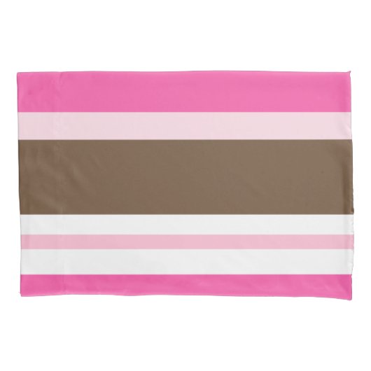 Pillow Case Brown & Pink Stripe Kussensloop (Voorkant)