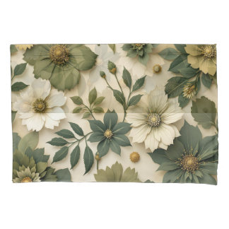 Pillow case green flowers pattern  kussensloop