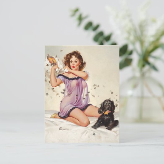 Pillow Fight Pin Up Briefkaart (Staand voorkant)