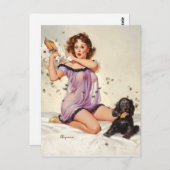 Pillow Fight Pin Up Briefkaart (Voorkant / Achterkant)