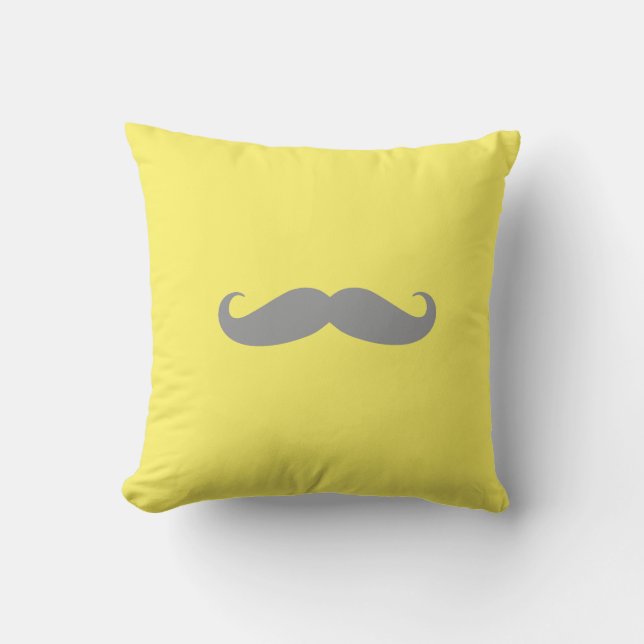 Pillow - Geel met grijze Mustache Kussen (Voorkant)