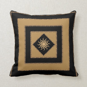 Pillow - Golden Brown Black Stripe w/sun center Kussen