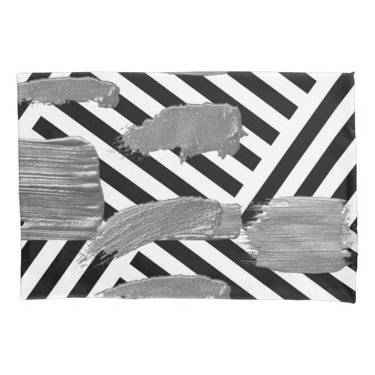 Pillow Hoesje Black & White Stripe Silver Kussensloop (Voorkant)