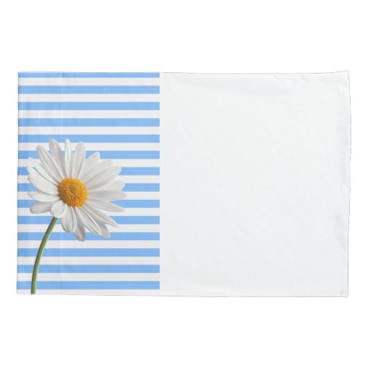 Pillow Hoesje Blue and White Stripe Daisy Kussensloop (Achterkant)