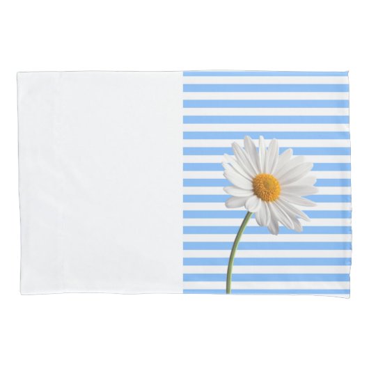 Pillow Hoesje Blue and White Stripe Daisy Kussensloop (Voorkant)