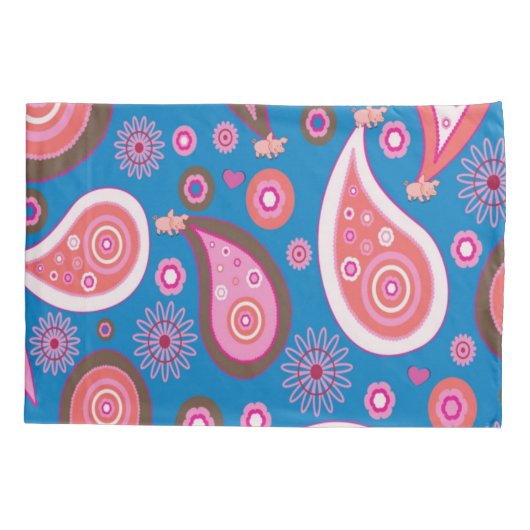 Pillow Hoesje Blue Pink Paisley Kussensloop (Achterkant)