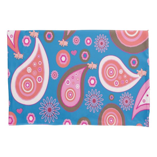 Pillow Hoesje Blue Pink Paisley Kussensloop (Voorkant)