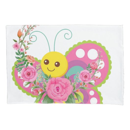 Pillow Hoesje Butterfly Floral Kussensloop (Voorkant)