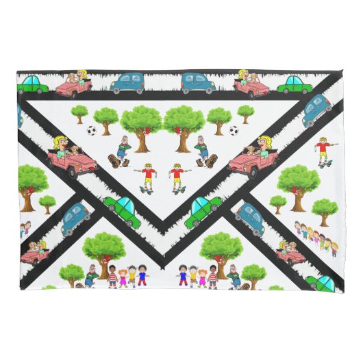 Pillow Hoesje Cars Dogs Kinder Park Trees Kussensloop (Voorkant)
