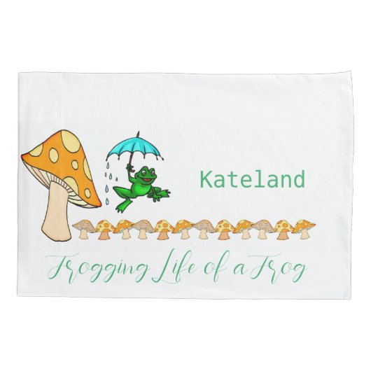 Pillow Hoesje Frogging Life of a Frog Mushroom Kussensloop (Achterkant)