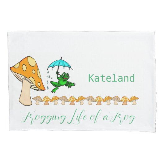 Pillow Hoesje Frogging Life of a Frog Mushroom Kussensloop (Voorkant)