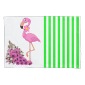 Pillow Hoesje Green Stripe Pink Flamingo Floral Kussensloop (Voorkant)