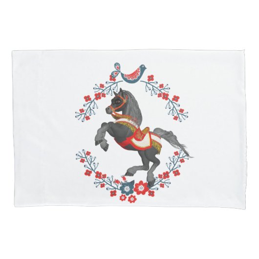 Pillow Hoesje Horse Floral Kussensloop (Voorkant)