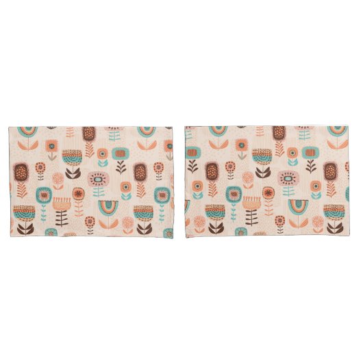 Pillow-Hoesje - Modern Floral Design Beige en Blue Kussensloop (Voorkant-Set)