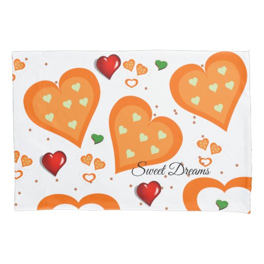Pillow Hoesje Oranje Hearts Kussensloop (Voorkant)