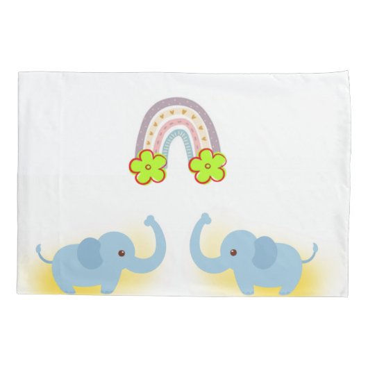Pillow Hoesje White Blue Elephant Floral Kussensloop (Achterkant)