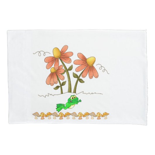 Pillow Hoesje White Frog Mushroom Floral Kussensloop (Voorkant)