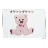 Pillow Hoesje White Pink Teddy Bear Love Kussensloop (Voorkant)